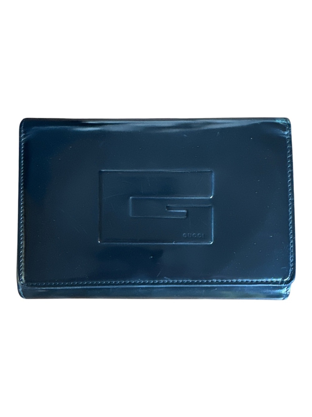 GUCCI VTG Black Patent Leather 4 Fold Wallet Snap Closure CC bills coins 6x4x1 - Picture 1 of 16